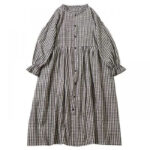 Buddha Stones Casual Plaid Simple Buttons Ruffled Design Cotton Linen Midi Dress With Pockets - image 20