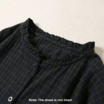 Buddha Stones Casual Plaid Simple Buttons Ruffled Design Cotton Linen Midi Dress With Pockets - image 2