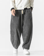 Buddha Stones Retro Winter Solid Color Men's Drawstring Corduroy Harem Pants With Pockets - image 4