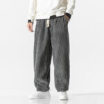 Buddha Stones Retro Winter Solid Color Men's Drawstring Corduroy Harem Pants With Pockets - Gray - US/UK/AU46，EU56 (5XL) - image 1