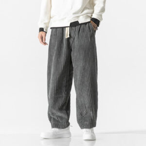 Buddha Stones Retro Winter Solid Color Men's Drawstring Corduroy Harem Pants With Pockets - Gray - US/UK/AU46，EU56 (5XL) - image 1