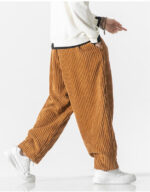Buddha Stones Retro Winter Solid Color Men's Drawstring Corduroy Harem Pants With Pockets - image 14