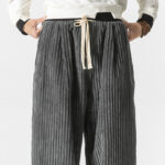 Buddha Stones Retro Winter Solid Color Men's Drawstring Corduroy Harem Pants With Pockets - image 6