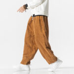 Buddha Stones Retro Winter Solid Color Men's Drawstring Corduroy Harem Pants With Pockets - image 15