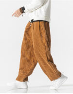 Buddha Stones Retro Winter Solid Color Men's Drawstring Corduroy Harem Pants With Pockets - image 13