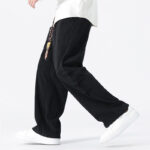 Buddha Stones Plain Drawstring Chinese Frog-Button Design Men's Corduroy Pants With Pockets - image 17