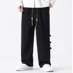 Buddha Stones Plain Drawstring Chinese Frog-Button Design Men's Corduroy Pants With Pockets - image 18