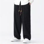 Buddha Stones Plain Drawstring Chinese Frog-Button Design Men's Corduroy Pants With Pockets - image 14