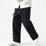 Buddha Stones Plain Drawstring Chinese Frog-Button Design Men's Corduroy Pants With Pockets - image 20