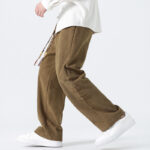 Buddha Stones Plain Drawstring Chinese Frog-Button Design Men's Corduroy Pants With Pockets - image 4
