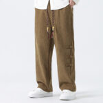 Buddha Stones Plain Drawstring Chinese Frog-Button Design Men's Corduroy Pants With Pockets - image 7
