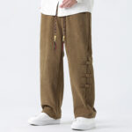 Buddha Stones Plain Drawstring Chinese Frog-Button Design Men's Corduroy Pants With Pockets - image 3