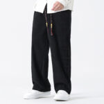 Buddha Stones Plain Drawstring Chinese Frog-Button Design Men's Corduroy Pants With Pockets - image 16