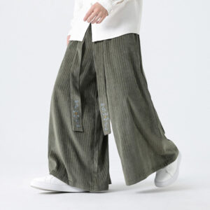 Buddha Stones Casual Embroidery Drawstring Design Men's Corduroy Wide Leg Pants With Pockets - DarkSeaGreen - US/UK/AU50，EU60 (5XL) - image 1