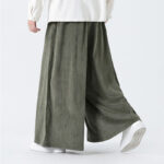 Buddha Stones Casual Embroidery Drawstring Design Men's Corduroy Wide Leg Pants With Pockets - image 8