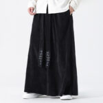 Buddha Stones Casual Embroidery Drawstring Design Men's Corduroy Wide Leg Pants With Pockets - image 14