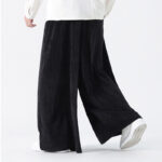 Buddha Stones Casual Embroidery Drawstring Design Men's Corduroy Wide Leg Pants With Pockets - image 18