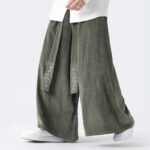 Buddha Stones Casual Embroidery Drawstring Design Men's Corduroy Wide Leg Pants With Pockets - image 4