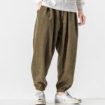 Buddha Stones Casual Pure Color Men's Drawstring Corduroy Harem Ankle-Length Pants With Pockets - image 22
