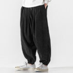 Buddha Stones Casual Pure Color Men's Drawstring Corduroy Harem Ankle-Length Pants With Pockets - image 10