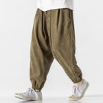 Buddha Stones Casual Pure Color Men's Drawstring Corduroy Harem Ankle-Length Pants With Pockets - image 20