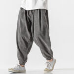 Buddha Stones Casual Pure Color Men's Drawstring Corduroy Harem Ankle-Length Pants With Pockets - image 5