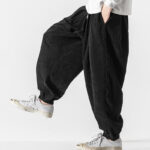 Buddha Stones Casual Pure Color Men's Drawstring Corduroy Harem Ankle-Length Pants With Pockets - image 14
