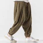 Buddha Stones Casual Pure Color Men's Drawstring Corduroy Harem Ankle-Length Pants With Pockets - image 25