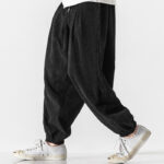 Buddha Stones Casual Pure Color Men's Drawstring Corduroy Harem Ankle-Length Pants With Pockets - image 12