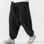 Buddha Stones Casual Pure Color Men's Drawstring Corduroy Harem Ankle-Length Pants With Pockets - image 11