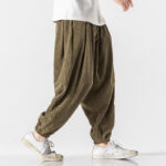 Buddha Stones Casual Pure Color Men's Drawstring Corduroy Harem Ankle-Length Pants With Pockets - image 24