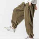 Buddha Stones Casual Pure Color Men's Drawstring Corduroy Harem Ankle-Length Pants With Pockets - image 26