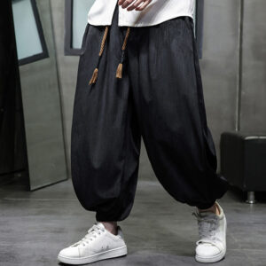 Buddha Stones Casual Daily Pure Color Drawstring Design Men's Harem Pants With Pockets - Black - US/UK/AU48，EU58(5XL) - image 1