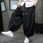 Buddha Stones Casual Daily Pure Color Drawstring Design Men's Harem Pants With Pockets - image 9