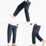 Buddha Stones Retro Casual Drawstring Design Men's Harem Cotton Plain Pants With Pockets - image 6