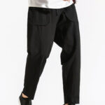 Buddha Stones Retro Casual Drawstring Design Men's Harem Cotton Plain Pants With Pockets - image 19