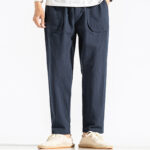 Buddha Stones Retro Casual Drawstring Design Men's Harem Cotton Plain Pants With Pockets - image 2