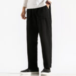 Buddha Stones Retro Casual Drawstring Design Men's Harem Cotton Plain Pants With Pockets - image 18