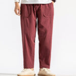 Buddha Stones Retro Casual Drawstring Design Men's Harem Cotton Plain Pants With Pockets - image 9