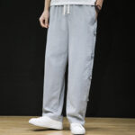 Buddha Stones Casual Patchwork Crane Pattern Frog-Button Design Men's Wide Leg Pants With Pockets - image 13