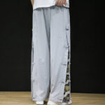 Buddha Stones Casual Patchwork Crane Pattern Frog-Button Design Men's Wide Leg Pants With Pockets - image 16