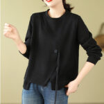 Buddha Stones Fall Plain Button Crew Neck Cotton Pullover Women's Sweatshirt  - image 4