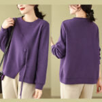 Buddha Stones Fall Plain Button Crew Neck Cotton Pullover Women's Sweatshirt  - image 17