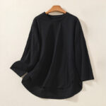 Buddha Stones Casual Pure Irregular Hem Cotton Linen Women's Long Sleeve T-shirt - Black - US14，UK/AU18，EU46 (2XL) - image 8