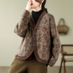 Buddha Stones Flower Jacquard Women's Cotton Padded Jacket - image 3