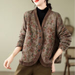 Buddha Stones Flower Jacquard Women's Cotton Padded Jacket - image 4
