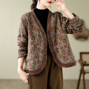 Buddha Stones Flower Jacquard Women's Cotton Padded Jacket - Sienna - US14，UK/AU18，EU46 (2XL) - image 1