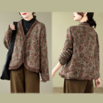 Buddha Stones Flower Jacquard Women's Cotton Padded Jacket - image 8