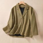 Buddha Stones Plain Lapel Women's Cotton Jacket With Pockets - Olive - US12，UK/AU16，EU44 (XL) - image 1