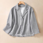 Buddha Stones Plain Lapel Women's Cotton Jacket With Pockets - Silver - US12，UK/AU16，EU44 (XL) - image 11